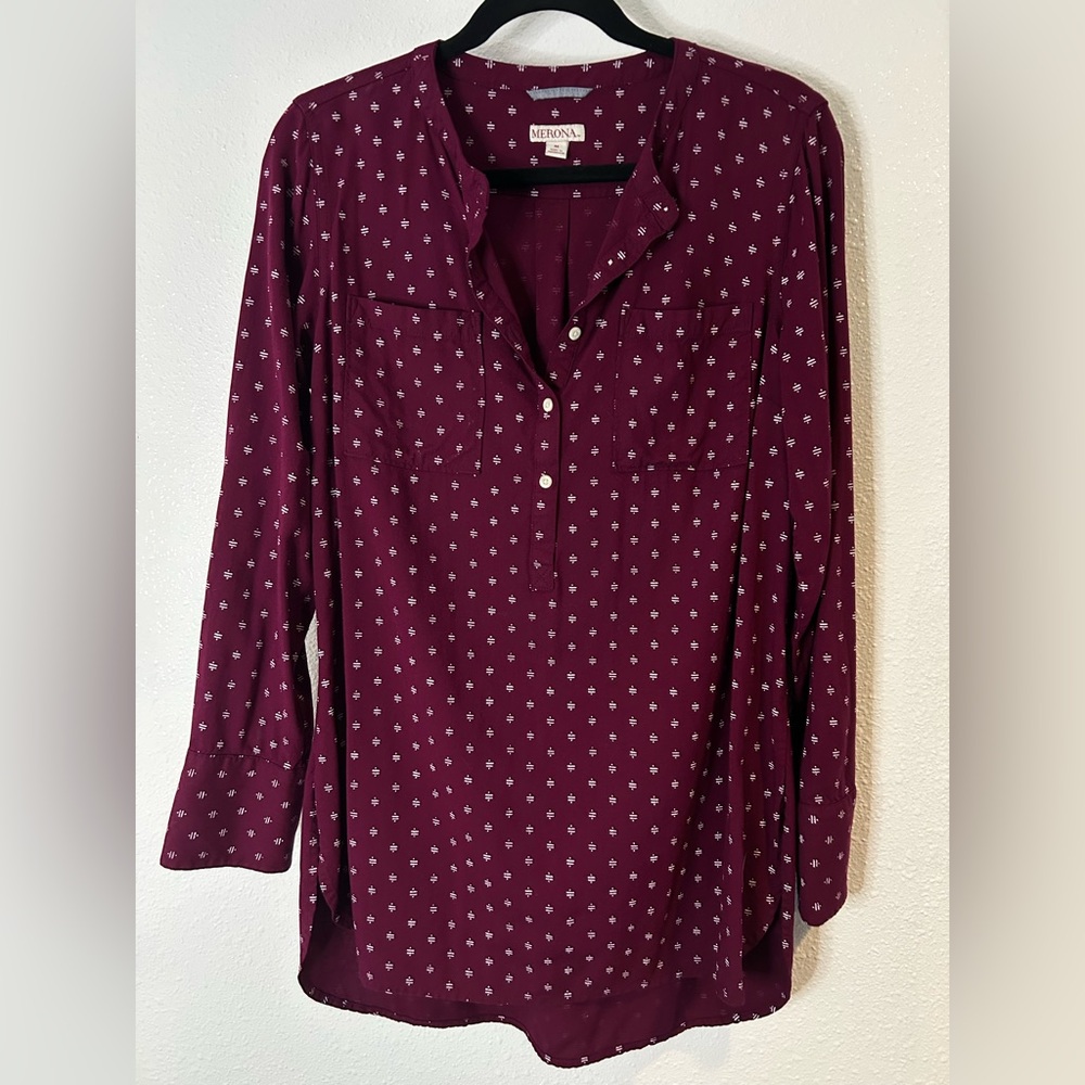 Merona Maroon Patterned Blouse Size Medium - image 1